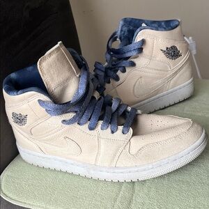 Jordan 1 Cream and Navy High-Top Sneakers